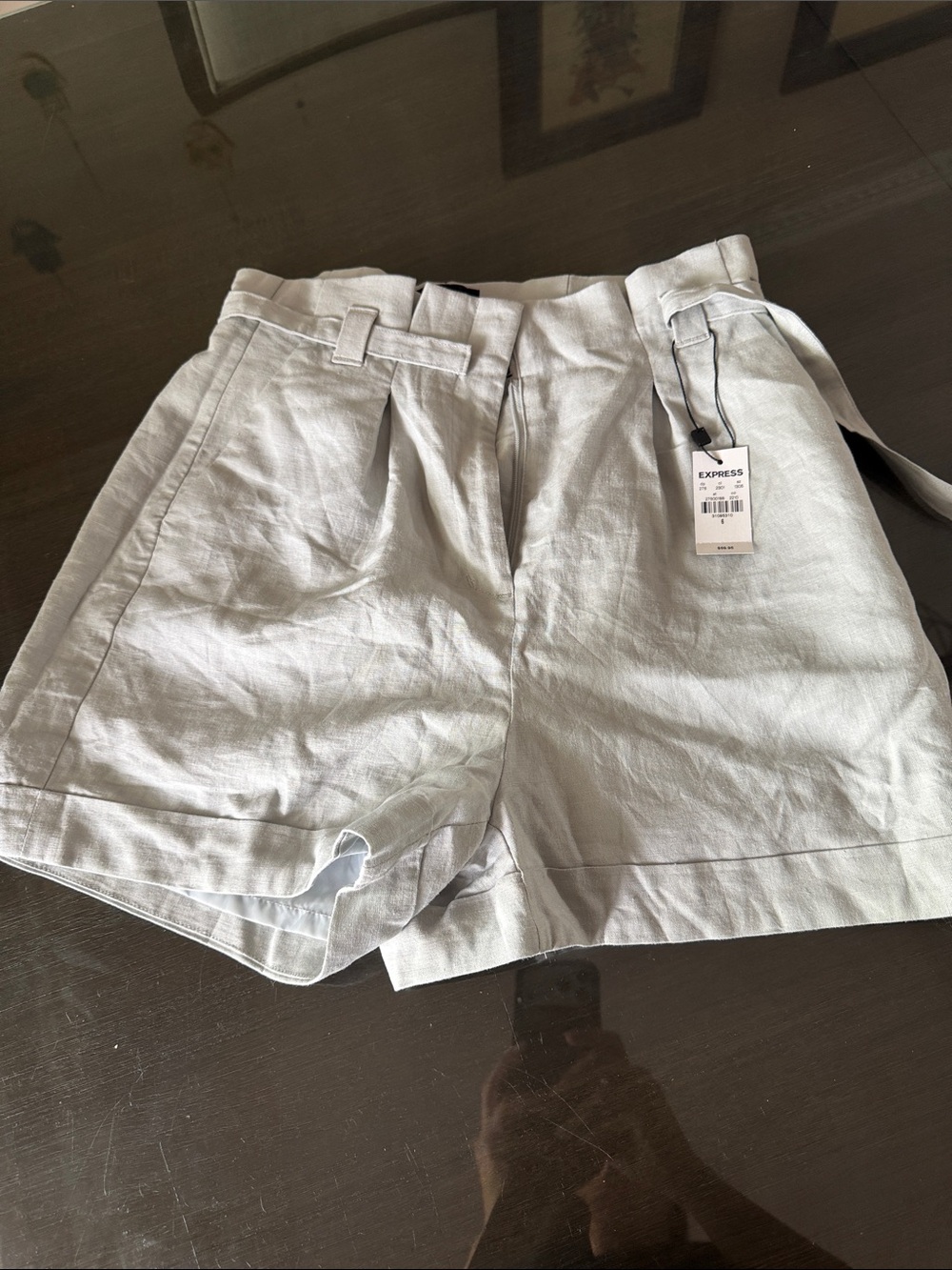 Express Men's Light Gray Flat Front Linen-Blend Shorts